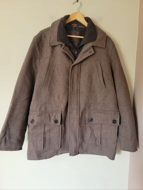 Tasso Elba Men's Wool Blend Winter Field Coat Collared Jacket Brown Size Large